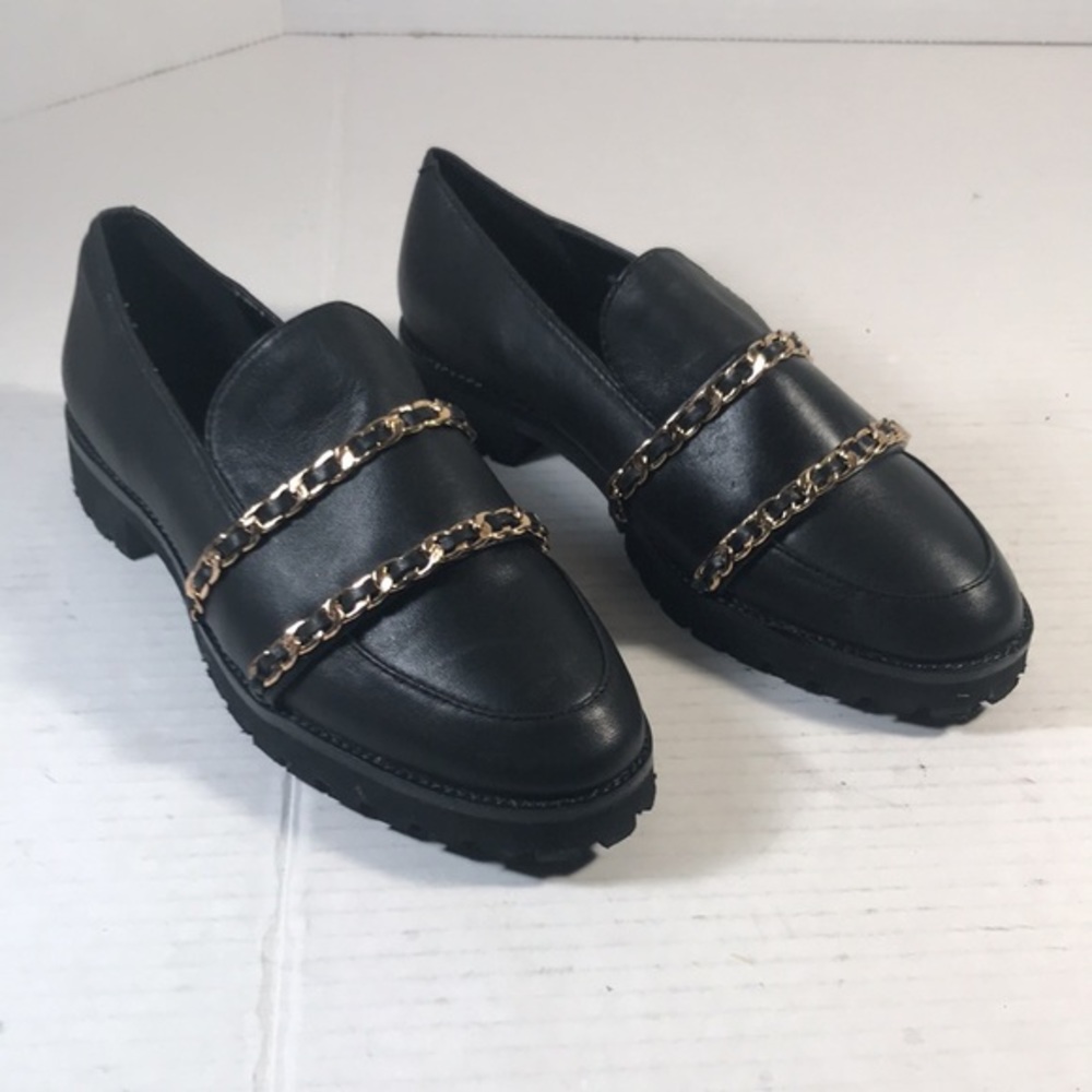Karl Lagerfeld Paris Women’s Black Leather Chained Platform Loafers